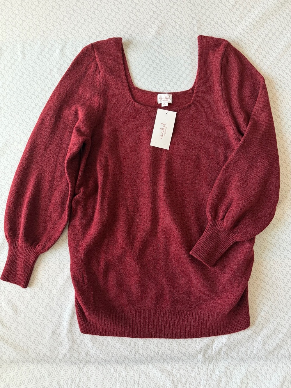 Ingrid & Isabel Square Neck Wine-Red Balloon Sleeve Sweater
